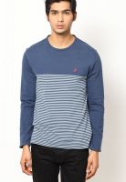 Nautica Blue Striped Round Neck T-Shirt