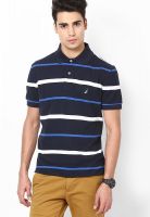 Nautica Navy Blue Striped Polo T-Shirts