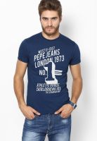 Pepe Jeans Blue Solid Round Neck T-Shirts