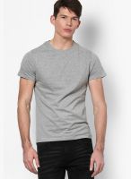 Phosphorus Grey Melange Solid Round Neck T-Shirts