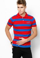Phosphorus Red Striped Polo T-Shirts
