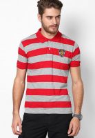 Phosphorus Red Striped Polo T-Shirts