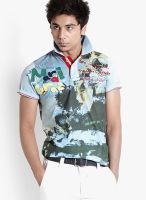 Probase Blue Printed Polo T-Shirts