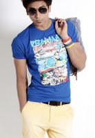 Probase Blue Printed Round Neck T-Shirts