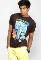 Probase Brown Printed Round Neck T-Shirts
