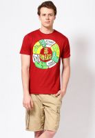 Probase Maroon Printed Round Neck T-Shirts