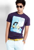 Probase Purple Printed Round Neck T-Shirts