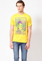 Probase Yellow Printed Round Neck T-Shirts