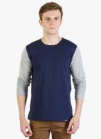 Rigo Navy Blue Solid Round Neck T-Shirt