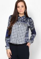 River Island Navy Scarf Print Silky Shirt