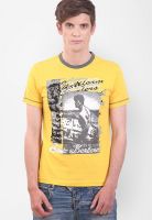 Smokestack Yellow Printed Round Neck T-Shirts