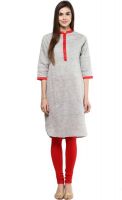 Sringam Solid Women's Straight Kurta(Grey)