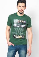 TBASE Green Graphic Round Neck T-Shirts