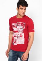 TBASE Red Graphic Round Neck T-Shirts