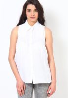 Taurus Sleeve Less Solid White Shirt