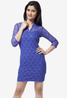 The Vanca Blue Colored Printed Bodycon Dress