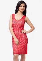 The Vanca Red Colored Printed Bodycon Dress