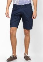 The Vanca Solid Navy Blue Regular Fit Shorts