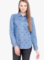 Tokyo Talkies Blue Embroidered Shirt