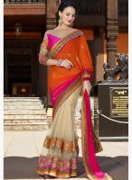 Touch Trends Orange Embroidered Saree