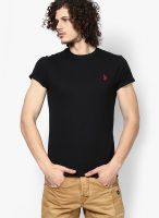 U.S. Polo Assn. Black Solid Round Neck T-Shirts