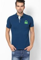 United Colors of Benetton Blue Solid Polo T-Shirts