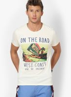 United Colors of Benetton Cream Solid Round Neck T-Shirts