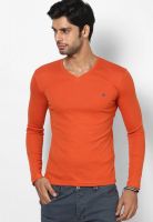 United Colors of Benetton Rust Full Sleeve V Neck T-Shirt