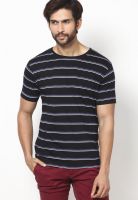 VOI Black Striped Round Neck T-Shirts