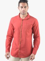 Vintage Red Linen Slim Fit Casual Shirt