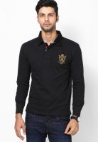 Wilkins & Tuscany Black Solid Polo T-Shirts