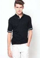 Wills Lifestyle Black Solid Polo T-Shirts