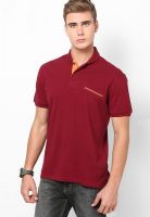 Wills Lifestyle Maroon Solid Polo T-Shirts