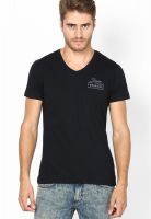 Wrangler Black Solid V Neck T-Shirts