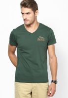 Wrangler Green Solid V Neck T-Shirts