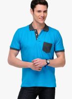Yepme Aqua Blue Printed Polo T-Shirts