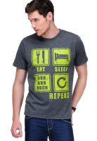 Yepme Grey Printed Round Neck T-Shirts