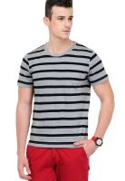 Yepme Grey Striped Round Neck T-Shirts