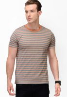 Yepme Orange Striped Round Neck T-Shirts