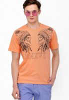 Yepme Peach Printed Round Neck T-Shirts