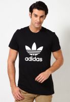 Adidas Originals Black Solid Round Neck T-Shirts