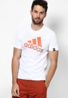 Adidas White Printed Round Neck T-Shirts