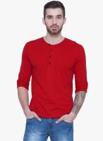 Alley Men Red Solid Henley T-Shirt