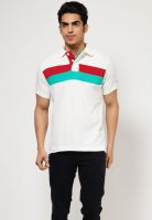 Basics Beige Striped Polo T-Shirts