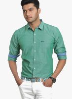 Basics Printed Green Slim Fit Casual Shirt