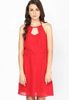 Besiva Red Colored Solid Shift Dress