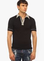 Cation Black Solid Polo T-Shirts