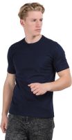 CHECKERSBAY Solid Men's Round Neck Dark Blue T-Shirt