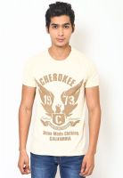 Cherokee Cream Printed Round Neck T-Shirts