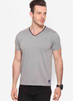 Club York Grey Milange Solid V Neck TShirts